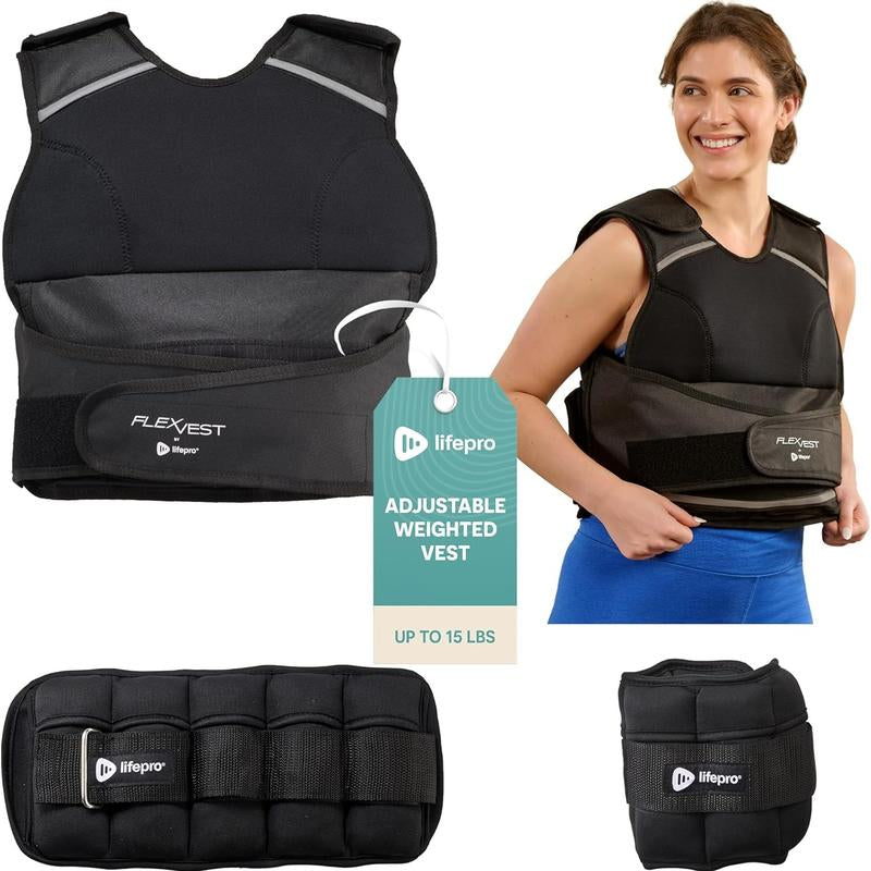 Lifepro 2-In-1 Adjustable Weighted Vest + Ankle Weights (15 & 20Lbs) - Running Weighted Vest for Women & Men with Reflective Stripe, Phone Pocket - Workout Equipment for Strength Training & Fitness
