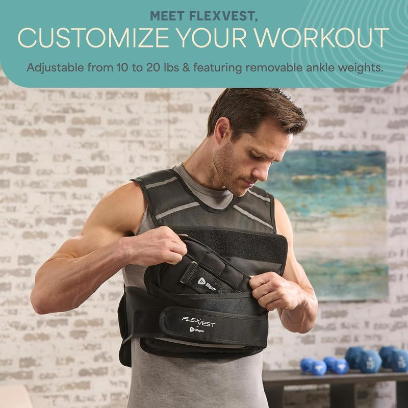 Lifepro 2-In-1 Adjustable Weighted Vest + Ankle Weights (15 & 20Lbs) - Running Weighted Vest for Women & Men with Reflective Stripe, Phone Pocket - Workout Equipment for Strength Training & Fitness
